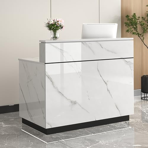 Rezeptionstisch mit Aufbewahrungsschrank, verschließbarer Schublade, für Büro, Salon, Spa und Lobby, 90 cm, aus Holz, stilvoll und funktional, Schwarz von Generisch