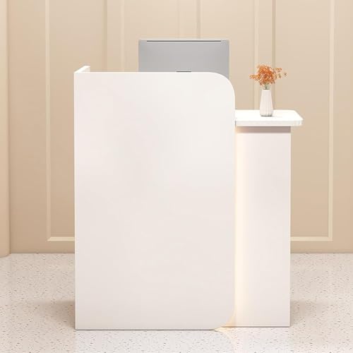 Rezeptionstisch mit LED-Licht und abschließbarer Schublade, L-förmiger Fronttheke für Büro, modernes Design von Generisch