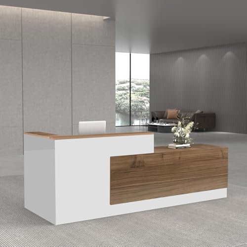Rezeptionstisch mit Schubladen und abschließbaren Schränken, Eichenweiß, für den Einzelhandel, Kasse, für Ästhetik und Büro, 280 x 61 x 105 cm, stilvolle Möbel für Geschäfte Rezeptionstisch mit Schubladen und abschließbaren Schränken, Eichenweiß, für den Einzelhandel, Kasse, für Ästhetik und Büro, 280 x 61 x 105 cm, stilvolle Möbel für Geschäfte von Generisch