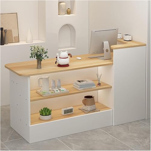Rezeptionstrese, moderner Schreibtisch mit offenem Regal, Holz mit Ausstellungsregal und Schubladen, stilvolles Design, für Kasse, Lobby, Salon oder Geschäft Rezeptionstrese, moderner Schreibtisch mit offenem Regal, Holz mit Ausstellungsregal und Schubladen, stilvolles Design, für Kasse, Lobby, Salon oder Geschäft von Generisch