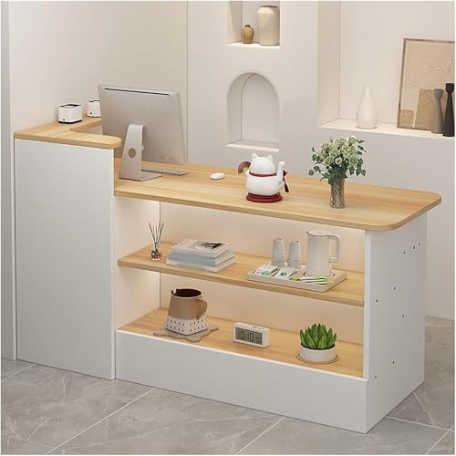 Rezeptionstrese, moderner Schreibtisch mit offenem Regal, Holz mit Ausstellungsregal und Schubladen, stilvolles Design, für Kasse, Lobby, Salon oder Geschäft Rezeptionstrese, moderner Schreibtisch mit offenem Regal, Holz mit Ausstellungsregal und Schubladen, stilvolles Design, für Kasse, Lobby, Salon oder Geschäft von Generisch