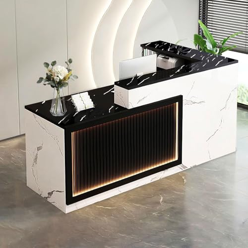 Rezeptionstresen mit LED-Lichtern, abschließbare Schubladen, Holz-Fronttheke für Büro und Schönheitssalon, 200 cm von Generisch