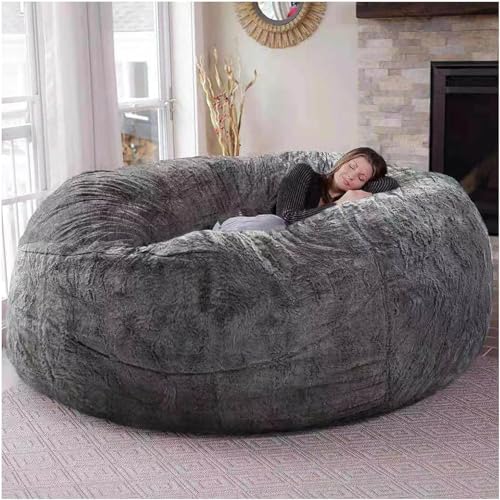 Riesiger Pelz-Sitzsack für Erwachsene, Wohnzimmermöbel, groß, rund, weich, flauschig, Kunstfell-Sitzsack (ohne Polsterung), faule Schlafsofa-Abdeckung von Generisch