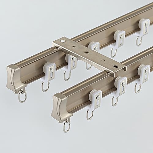 Robuste, biegbare Vorhangschienen – U/L-Form, Raumteilerstange mit Multi-Riemenscheibe, komplettes Heimdekor-Set, Decken- oder Wandhalterung, Champagner, zweiläufig, einfache Installation von Generisch