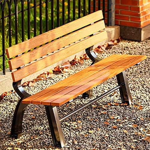 Robuste Gartenbank aus Holz mit Rückenlehne, robustes Metallgestell für Sitzgelegenheiten im Freien auf Terrasse, Rasen oder Veranda von Generisch