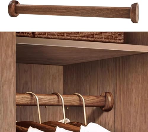 Robuste Holzschrankstange – extra Kleiderstange mit Endstütze, dicke Kleiderstangen, einfach zu installieren, dunkles Holz, 40 cm ovales Design, stilvolle Aufbewahrungslösung von Generisch