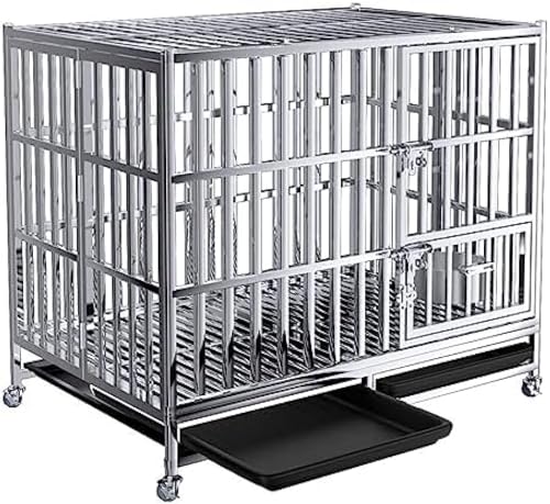 Robuste Hundebox für den Innenbereich, Anti-Kau-Metallkäfig für große Hunde, unzerstörbare Hundehütte mit oberer Tür und 4 feststellbaren Rädern, herausnehmbares Tablett für einfache Reinigung von Generisch