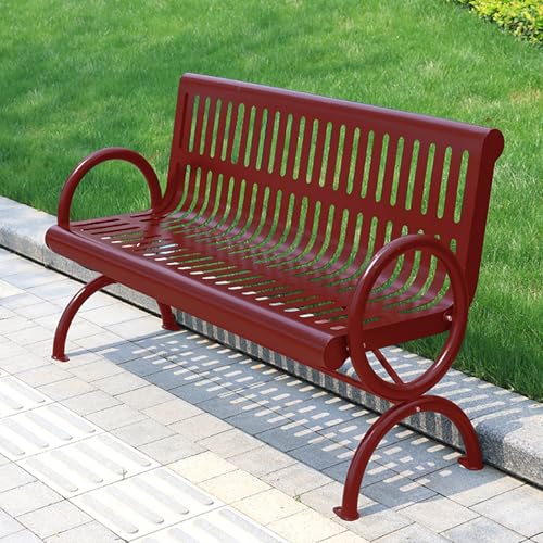 Robuste Metall-Parkbank mit Rückenlehne und Armlehne, pulverbeschichtetes Gusseisen-Stahlgestell, wetterbeständig für Rasen, Veranda, Hinterhof, Balkon von Generisch