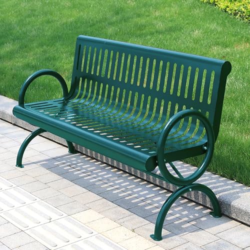 Robuste Metall-Parkbank mit Rückenlehne und Armlehne, pulverbeschichtetes Gusseisen-Stahlgestell, wetterbeständig für Rasen, Veranda, Hinterhof, Balkon von Generisch