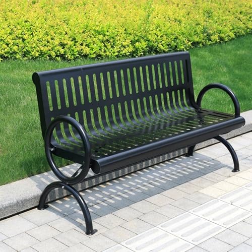 Robuste Outdoor-Parkbank mit Rückenlehne und Armlehnen, robuster verzinkter Stahl, unterstützt 500 kg, für Garten, Veranda oder Terrasse von Generisch