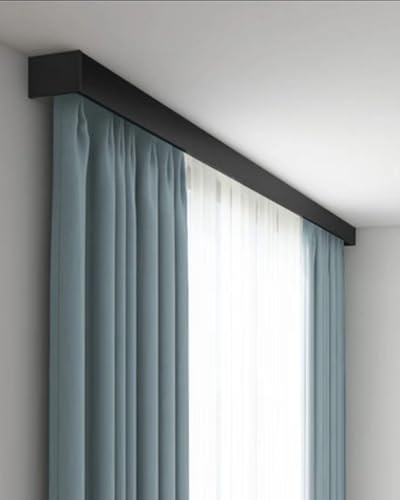 Robuste schwarze Deckenvorhangschiene – 3-in-1 verstellbare Aluminiumstange für Balkon, Fenster, Duschtrenner, ausziehbar 5–9 m, inklusive Halterungen von Generisch