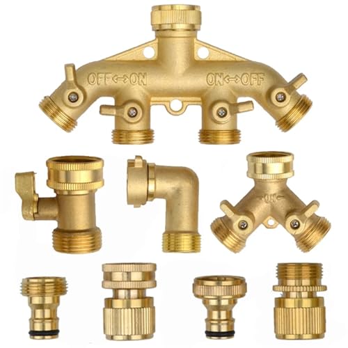 Robuster 1-, 2- und 4-Wege-Verteiler for Gartenschläuche, Sechskantanschluss mit bequemem Griff, Absperrventil-Adapter, Wasserhahn(4 Way USA) von Generisch