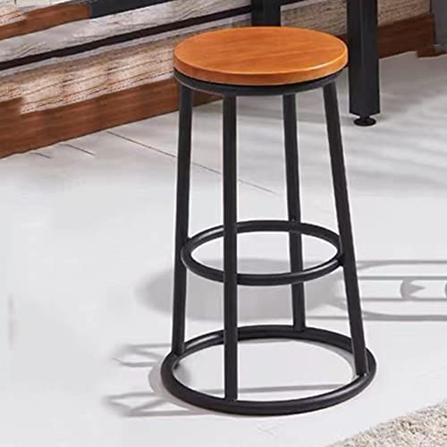 Robuster Barhocker aus Metall mit Holzsitz und Fußstütze für Küche oder Kirche, rundes Design, perfekt für Ess- und Barbereiche von Generisch