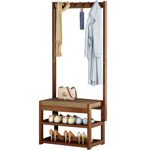 Robuster Dielenbaum mit Sitzbank, freistehender Holzgarderobenständer mit 5 Haken, 2 Etagen, Schuhregal und Regal, ideal für Flur, einfache Montage Robuster Dielenbaum mit Sitzbank, freistehender Holzgarderobenständer mit 5 Haken, 2 Etagen, Schuhregal und Regal, ideal für Flur, einfache Montage von Generisch