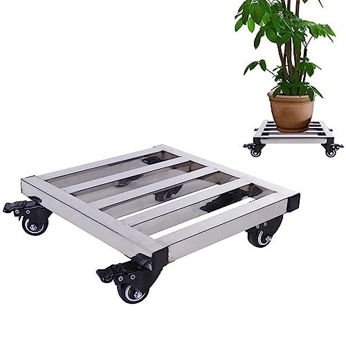 Robuster Edelstahl-Pflanzwagen mit Rädern – Metall-Garten-Caddy für große Blumentöpfe – 25 cm silberfarbener rollender Pflanzenständer – starker Gartenwagen von Generisch