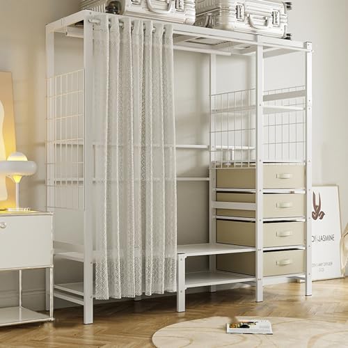 Robuster Kleiderständer mit Vorhang, geräumiger Schrank-Organizer mit Regalen und Schubladen zur Aufbewahrung von Kleidung im Schlafzimmer Robuster Kleiderständer mit Vorhang, geräumiger Schrank-Organizer mit Regalen und Schubladen zur Aufbewahrung von Kleidung im Schlafzimmer von Generisch