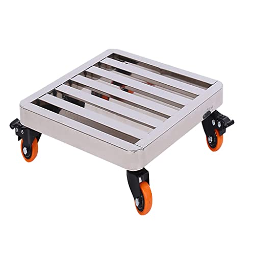 Robuster Pflanzkorb aus Metall mit Rädern – großer quadratischer Gartentopf aus Eisen für Blumentöpfe, Pflanzgefäße und Behälter – Untersetzer auf Rollen (Silber, 25 cm) von Generisch