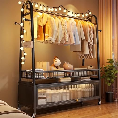 Robuster Rollgarderobe mit Rollen und Netzablage zum Aufhängen von Kleidung, ideal für Hemden, Mäntel und Jacken Robuster Rollgarderobe mit Rollen und Netzablage zum Aufhängen von Kleidung, ideal für Hemden, Mäntel und Jacken von Generisch