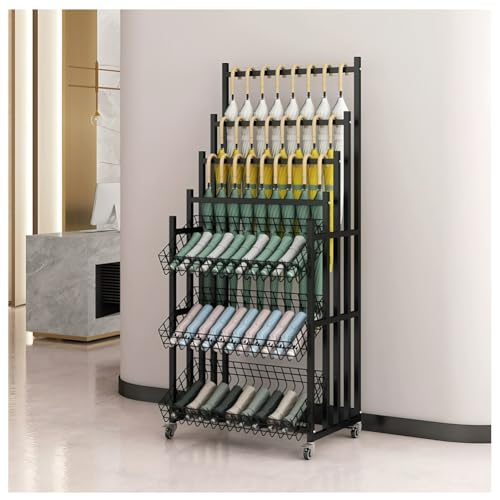 Robuster Schirmständer aus Metall – Bodenstehendes Rollregal mit Haken für Zuhause, Büro und Supermarkt – Schwarz, 55 x 35 x 150 cm von Generisch