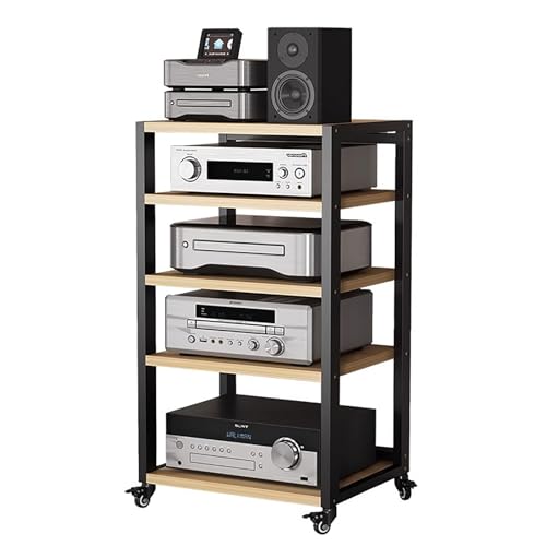 Robuster Stereo-Komponenten-Rack, 5-stöckiger rollbarer AV-Media-Ständer mit Rädern für HiFi-Schrank und Geräteorganisation von Generisch