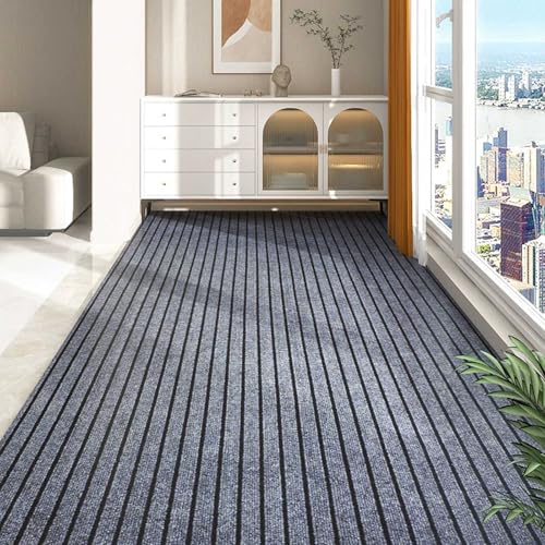 Robuster Teppich,Pflegeleicht,In- & Outdoor Teppich Waschbar,Randloser Gestreifter Teppich, Der Zugeschnitten Werden Kann,Weich Rutschfest Kurzflor Teppich Für Badezimmer, Flur, Küche(Gray,90x120cm) von Generisch
