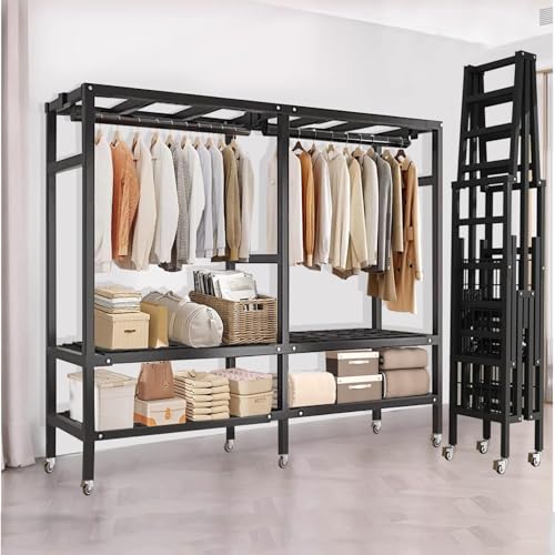 Robuster mobiler Kleiderständer aus Metall – Tragbarer Kleiderständer mit Rädern – faltbarer, freistehender Kleiderschranksystem zum Aufhängen von Kleidung (180 x 52 x 180 cm) von Generisch