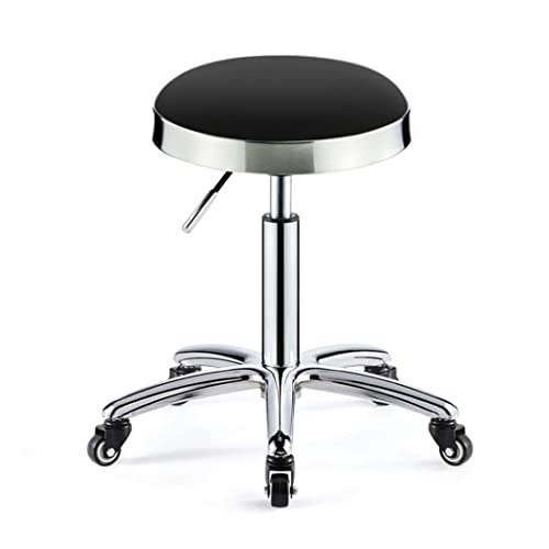 Robuster verstellbarer Rollhocker mit Rollen, 200 kg Kapazität, PU-Leder, Drehstuhl für Salon und Werkstatt, ergonomisch, höhenverstellbar, Friseurhocker, Schwarz von Generisch