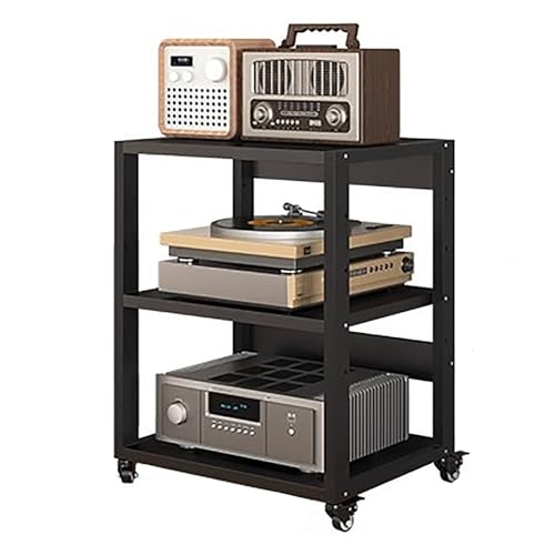 Robustes 3-stöckiges Audio-Regal auf Rädern – AV-Regal für Heimunterhaltung, HiFi-Stereo-Komponenten, Medienständer für Audio-Video-Ausrüstung (H 69,5 cm) von Generisch