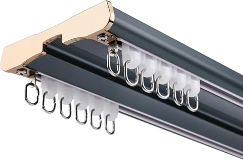 Robustes Aluminium-Deckenvorhangschienen-Set – doppelt miteinander verbundene Schienen für Raumteiler, Wohnzimmer und Schlafzimmer – Deckenhalterung mit leisen Gleiträdern, langlebig und geräuschfrei von Generisch
