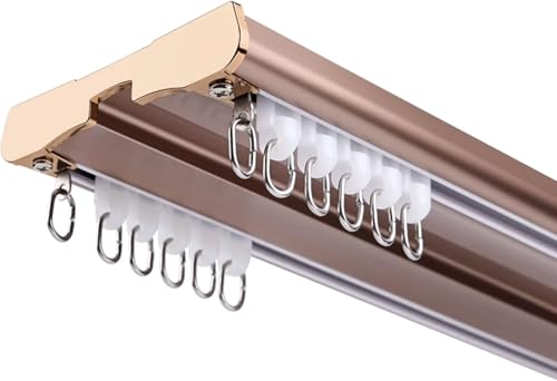Robustes Aluminium-Deckenvorhangschienen-Set – doppelt miteinander verbundene Schienen für Raumteiler, Wohnzimmer und Schlafzimmer – Deckenhalterung mit leisen Gleiträdern, langlebig und geräuschfrei von Generisch