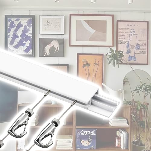 Robustes Bilderschienenformhaken-Set – weißes Draht-Aufhängeset für Fotos, Poster und Spiegel mit verstellbaren Haken, 2 m Schiene und 1,5 m Kabel – komplette Display-Lösung Robustes Bilderschienenformhaken-Set – weißes Draht-Aufhängeset für Fotos, Poster und Spiegel mit verstellbaren Haken, 2 m Schiene und 1,5 m Kabel – komplette Display-Lösung von Generisch