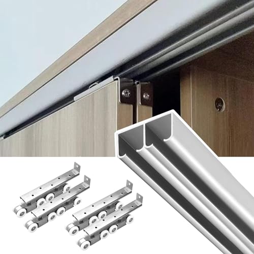 Robustes Doppel-Bypass-Schiebetürschienen-Set, langlebiges Aluminium-Schienen-Set für reibungslosen Betrieb von Generisch