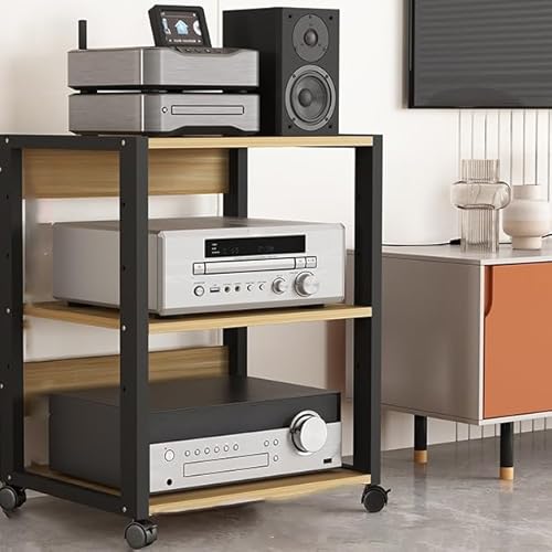 Robustes Medien-Aufbewahrungsregal auf Rädern, 3 Etagen, AV-Ständer für TV-Spielkonsole und Stereo, offenes Design, helles Walnussholz-Finish, Wohnzimmer Robustes Medien-Aufbewahrungsregal auf Rädern, 3 Etagen, AV-Ständer für TV-Spielkonsole und Stereo, offenes Design, helles Walnussholz-Finish, Wohnzimmer von Generisch