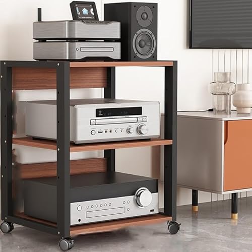 Robustes Medien-Aufbewahrungsregal mit Rollen, 3 Etagen, AV-Ständer für TV-Spielkonsole und Stereo-Teakholz, Wohnzimmer, offenes Design für einfachen Zugang Robustes Medien-Aufbewahrungsregal mit Rollen, 3 Etagen, AV-Ständer für TV-Spielkonsole und Stereo-Teakholz, Wohnzimmer, offenes Design für einfachen Zugang von Generisch
