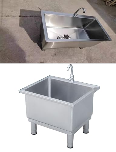 Robustes Wischbecken aus Edelstahl 304: Gewerbliche Mehrzweckwanne for Schulen/Baustellen mit Wasserhahn(180x50cm/70.9x15.7in) von Generisch