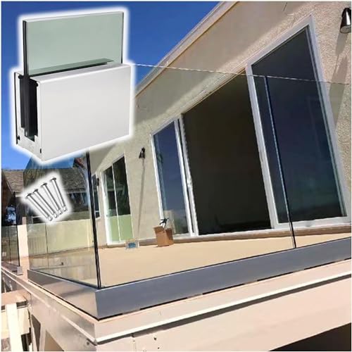 Robustes silbernes Glasgeländersystem, 1 m - 10 m lang, Glaszaunpaneele mit Zapfen und Klemmen für Terrasse, Pool, Dachboden, Treppen, Balkon (Größe: L 6 m) von Generisch