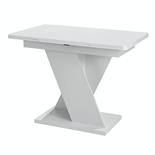 Rodnik Esstisch ausziehbar Montblanc 105-165 cm, Säulentisch, Tisch platzsparend, abgerundete Ecken, kompakt weiß von Generisch