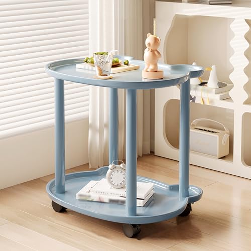 Rollbarer Beistelltisch mit Rollen, schmaler Snacktisch für Wohnzimmer & Schlafzimmer, Beistelltisch aus Kunststoff mit 2 Ablagefächern, TV-Tablett, Tisch (Blau) von Generisch