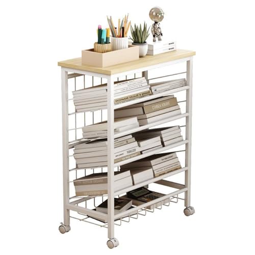 Rollbarer Bücherregalwagen mit 5 Ebenen, mobiler Metall-Aufbewahrungswagen mit Rädern für Büro, Klassenzimmer und Wohnheim, schlankes Design für einfache Anpassung und Mobilität (weiß) von Generisch