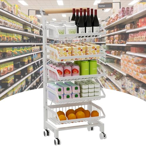 Rollbarer Küchenwagen mit Rädern – 4-stöckiges Obst- und Gemüseregal für den gewerblichen Einzelhandel, Korb für Snacks, mobiler Küchenwagen, weißes Finish von Generisch