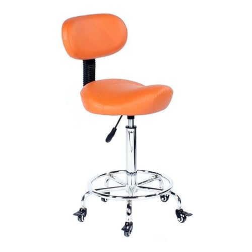 Rollbarer Sattelhocker, Ergonomischer Hocker Mit Rückenlehne, Sattelstuhl Aus PU-Leder Mit Rad, Belastbar Bis 150 Kg, for Das Büro Im Salon, Zuhause, Studio(Orange) von Generisch