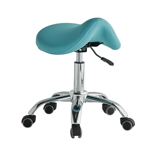 Rollbarer Sattelhocker, Ergonomischer Hocker Mit Rückenlehne, Sattelstuhl Aus PU-Leder Mit Rad, for Das Salon-Heimstudio-Büro, Belastbar Bis 200 Kg(Blue,Style 1) von Generisch