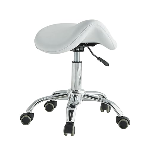 Rollbarer Sattelhocker, Ergonomischer Hocker Mit Rückenlehne, Sattelstuhl Aus PU-Leder Mit Rad, for Das Salon-Heimstudio-Büro, Belastbar Bis 200 Kg(White,Style 1) von Generisch