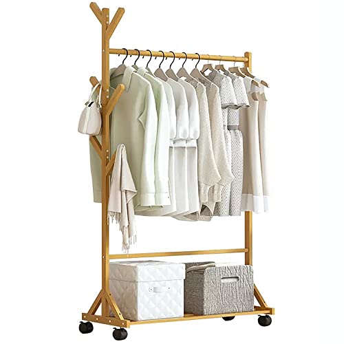 Rollgarderobe aus Bambus mit 4 Rollen, multifunktionaler offener Kleiderschrank für Kleidung, Schuhe und Taschen, stilvolles Esel-Design für Schlafzimmer, Eingangsbereich und Wohnzimmeraufbewahrung von Generisch