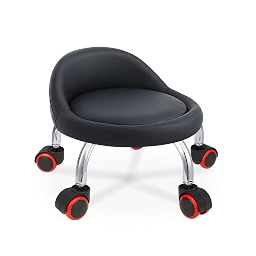 Rollhocker – 360° drehbarer Lederstuhl mit Rückenlehne für Zuhause und Büro – bequemer niedriger Rollsitz für kleine Räume von Generisch