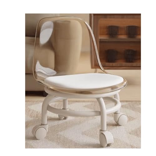 Rollhocker mit Rückenlehne, höhenverstellbar, Acryl, Drehstuhl auf Rollen, kompaktes Design für Zuhause, Garage, Reinigung und Arbeitsplatz, Hellbraun von Generisch