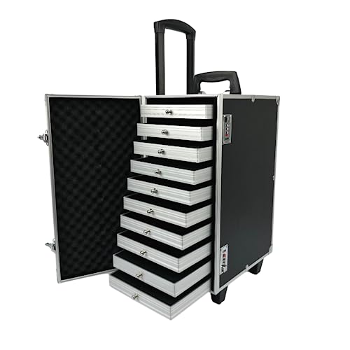 Rolling Jewelry Nizer Trolley Case 10 Layer Removable Trays with Code Locks & Wheels Stylish Black Display for Jewelry Sets & Accessories Storage von Generisch