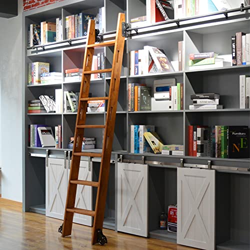 Rollleiter-Hardware-Kit, Bibliotheks-Gleitrollen-Set, Schiene/Schiene (ohne Leiter), Rundrohr, mobile Schiene mit Bodenrollen (Größe: 500 cm) von Generisch