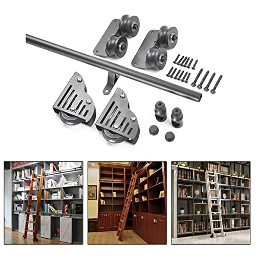 Rollleiter-Hardware-Kit für Schiebeleitern, inklusive runder Schiene und Bodenrollenräder für Bibliotheks- und mobile Leiteranwendungen von Generisch