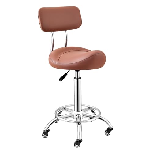 Rollsattelstuhl, Ergonomischer Sattelhocker, Lederhocker Mit Rückenlehne, Höhenverstellbar 50-70 cm, for Salon, Home, Studio, Büro(Color 4) von Generisch
